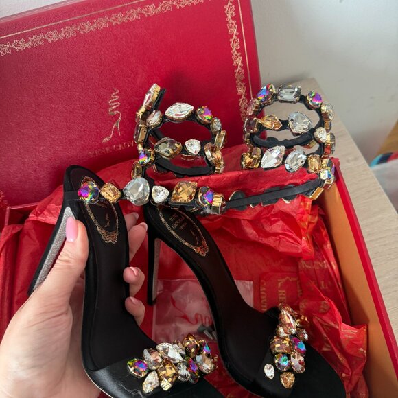 NWT René Caovilla Roxanne Coiled Strap Sandals Multicolored Stones High Stiletto - Picture 10 of 14